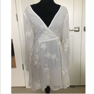 Adorable White Flowery Embroidered Mini Dress 🌸